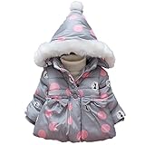 POTOJP 子ども用 可愛い ドット コットンジャケット ボウタイ ダウンコットンコート 中綿コート キッズ 上着 毛襟 キャップ付き アウター 女の子 冬 防寒綿服 コットンジャケット (90, 