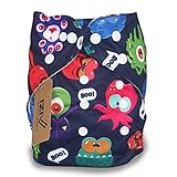 iZiv新生児1厚いおむつ付きオーガニック幼児防水/調整/再利用可能/洗えるポケット布おむつのフィット赤ちゃん0.5-3歳(海の動物)