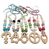 Kissteether 5pcs かぎ針編みのビーズベビーおしゃぶりのネックレスビーズ安全分厚い歯が生えるネックレス木製の小さな動物木製かぎ針編みの看護おしゃぶり赤ちゃんのおもちゃ (5pcs)