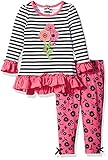 Nannette Baby Girls' 2 Piece Flower Applique Playwear Legging Set Stripe 18 Months [並行輸入品]