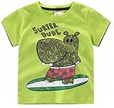 Plus Nao(プラスナオ) 半袖 Tシャツ プリントTシャツ カットソー トップス 夏 子供服 男の子 男児 キッズ KIDS 動物 アニマル カバ ワニ ロ 9319グリーン 130