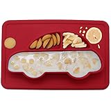 Hangnuo ベビー食器 食事マット ミニマット 吸盤付き 超強吸着 滑り止め シリコン マット 離乳食 食器 ランチプレートお皿 お食い初め 可愛い 誕生日プレゼント (赤)