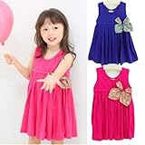即納（韓国子供服）ワンピース　キッズ ノースリップワンピ花柄リボン＆フリル 子ども 2色 90 100 110 120 130 110cm,hotpink
