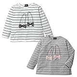 (グレー/90cm)ベビー服 女の子 Tシャツ 長袖 Dolly Ribbon ドーリーリボン ボーダー柄 Aライン バックシフォンフリル切替 リボン パンプスプリント 女児 ベビー