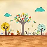 ZooArts 可愛いな動物 ふくろう 小鳥 ミツバチ リス 子狐 アライグマ 綺麗な木 子供部屋 幼稚園 保育所 ウォールステッカー シール ウォールペーパー 環境保護 おしゃれ はがせる インテリ