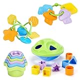 Green Toys Keys Teether, Twist Teether, Stacking Cups and Shape Sorter Bundle [並行輸入品]