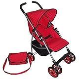 Swivel Wheels Single Doll Stroller - SUPERIOR QUALITY Red Quilted Fabric- NEW LUXURY COLLECTION - wi