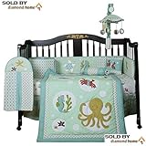 13 Piece Sea Animals Baby Bedding Crib Sets Neutral Unisex, Octopus Seahorse Crab Fish Turtle Starfi