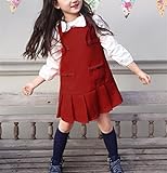 WIN　子供 キッズ ガールズ フォーマル　 ワンピース チュニック 発表会 結婚式　女児 女の子 長袖 ワンピース フォーマル　結婚式 発表会 入園式 入学式 (120cm, レッド)
