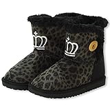 ベビードール ボアブーツ フェイクムートンブーツ 子供服 18cm ヒョウ柄/チャコール