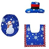 xlp 3個/セットクリスマスオーナメントトイレシートカバーフットパッドラグウォータータンク組織カバー雪だるまパターンのバスルームの装飾