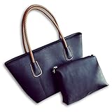 (ラクエスト) Laquest ポーチ トート バッグ 2点 セット マザーズバッグ PU レザー 編み ベルト レディース (ブラック)