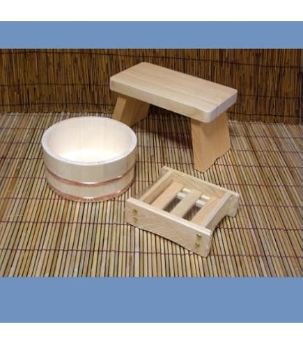 Amazon | 木曽ひのき 風呂椅子(普通サイズ）・風呂桶・手桶セット