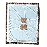 One Grace Place Puppy Pal Boy Medium Quilt, Powder Blue, Sage Green, Chocolate Brown and White by On