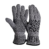 VBIGER 手袋 メンズ ニット グローブ 防寒 厚手 ウール 冬用 (グレー＋雪柄)