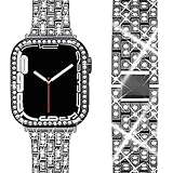 Miimall対応Apple Watch Series 8 41mm 2022 /7 41mm 2021用 ケース バント アップルウォッチ 8 41mm 交換バンド ラインストーン 光沢度高い お洒落 傷防止 超簿軽量 PC材質ケース 高級ステンレスバンド Apple Watch 7 カバー（41mm|ブラック）