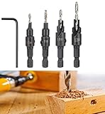 SILIVN ドリルビット面取りドリル 4本組 HSS 六角軸 超硬 高速度鋼 木工用 木工カウンター 穴あけ #6 #8 #10 #12 …