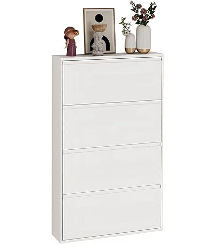 ホワイトシューズキャビネット 3段 靴箱 シューズボックス 薄型 靴収納