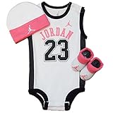 NIKE(ナイキ)エア・ジョーダン ホワイトxピンクJORDAN23エアジョーダン(JUMPMAN)ノースリーブボディスーツ超豪華3点セット 0-6months（身長約60-70cm） [並行輸入品]