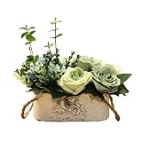 鉢花　フラワーアレンジメント　アートフラワー　フェイクグリーン　人工観葉植物　置物　雑貨　装飾品　鉢植え　アイアン花器　鉄製　紐付き　ストラップ　壁掛け　ローズ　薔薇　アンチーク　北欧風