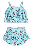 (コ-ランド) Co-land 女の子 水着 セパレート 2点セット タンキニ 子供 キッズ 女児 ガールズ スイムウェア チェリー柄 ベビー ビキニ ライトブルー Lサイズ