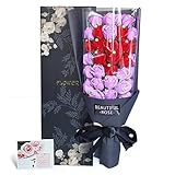 YOBANSA 造花 フレグランス ソープ フラワー プレゼント手作り花束 石鹸花 枯れない 花 母の日 誕生日 結婚祝い 結婚記念日 大切な人への感謝 メッセージカード付き (33本，ライトパープル