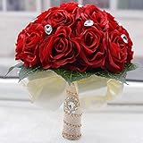 バラ　ブライダルブーケ 造花　ブライダルフラワー　ウェディングブーケ　花嫁ブーケ　ラウンドブーケ 造花　結婚式 　 ニ次会　 撮影　 披露宴　部屋の飾り　最適　3色選べる（レッド、ピンク、ホワイト）