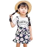 YY-Natuhi ベビー服 子供服 女の子 ｔシャツ ワンピース 二点セット サロペット スカート 花柄 半袖 春夏 可愛い キッズ 新生児 赤ちゃん カジュアル ブラウス 通園 通学 (80cm,