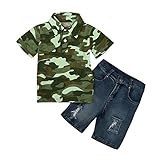 (プタス)Putars ベビー服 子供服 上下セット 二点セット 男の子 半袖 迷彩柄 デニムパンツ 可愛い オシャレ スポーツ 運動会 旅行 記念日 プレゼント 2-7歳
