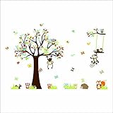 Vinyl Removable Nursery Wall Art Decor Wallpaper Squirrel Monkeys Owl Tree Wall Decals for Baby Kids