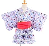 子供 80-160cm 帯2本付き浴衣ドレス 桜柄セパレートタイプ【726-211】 100cm パープル