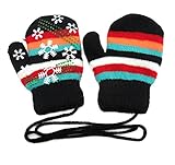 panda family(パンダファミリー) ボーダー柄 雪の結晶 ベビー用 紐付き ミトン 手袋 Aタイプ ブラック