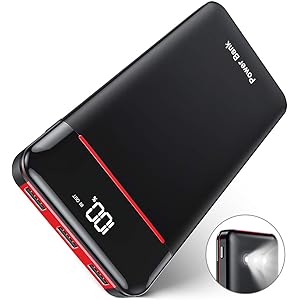 【2020最新型&25000mAh&3個LCDライト】モバイルバッテリー 大容量 PSE認証済 搭載 2入力ポート(micro USB/Type-C) LCD残量表示 3USB出力ポート 最大2.4A出力 三台同時充電 スマホ充電器 携帯充電器 iPhone/iPad/Android各種に対応 旅行/出張/防災に大活躍 (黑赤)