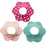 よだれかけ スタイ防水 通気性良い 3枚 赤ちゃん 綿 5層厚さ エプロン ビブ 花びら型 360度回転 食事用 ピンクのスポット 新生児 0-3歳 女の子 保育園用 家用 グリーンボーダー ピンクド