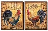 2 Countryside Roosters国キッチンアートプリントポスター8 x 10 BARNYARD Two 8x10 Mounted Prints
