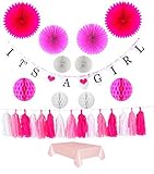 ベビーシャワー装飾キットfor Girls," It 's A Girl" banner- Tissue紙、ファン、ハニカムボール、Tassel Garlands、パーティーテーブルクロス。Compl