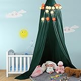 天蓋カーテン　ベビーベッド　天蓋　蚊帳　子供部屋カーテン　かわいい　クラシック調　防虫　安眠　取り付け簡単 (深緑)