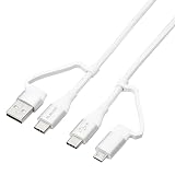 エレコム 充電ケーブル 4in1 [USB-C or USB-A] → [USB-C or microB] USB PD対応 最大60W 3A 急速充電 変換アダプタ付き Android各種対応 1m ホワイト 【iPhone 16 シリーズ 対応検証済】 MPA-AMBCC10WH