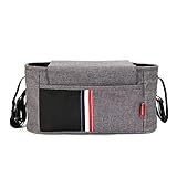 PomeloBest ベビーカー用バッグ ベビーカードリンク ホルダー 小物入れ  ベビーカー用グッズ 多機能バック 取り外し簡単 ベビーカーポーチ 大容量 大口ポケット グレー