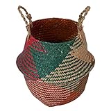 smartcoco折りたたみ式天然シーグラスWoven Hangingストレージバスケットハンドル付きおもちゃランドリーストレージホルダーコンテナホーム植物花装飾、8.7 " × 7.9 " S レッ