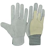 LUQI (ミドリキ) 手袋 グローブ 作業 背抜き 牛床革 ゴム式 B級 グリーン 10双組 (M)