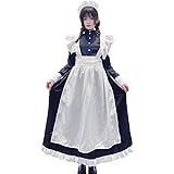 [YIUHK] メイド服 英國風 ロング ロリータ コスプレ ハロウィン 仮装 レディース ワンピース エプロン イベント クラシカル 長袖 カチューシャ ニーハイソックス付き 4点セット