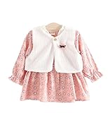 (マソンナーニ)Masonanic ワンピース ベビー用　 キッズ 女の子 子供 ブラウス ドレス 長袖 花柄 スカート 子供服 ガールズ　女児 チョッキ　ベスト 2点セット (80cm, ピンク)