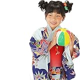 [ KIMONOMACHI ] こども 浴衣セット「青色紅型風雲に草花」 150cm