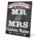 Forever As Mr and Mrsウェディング発表バナーレッドchalkboard-lookカスタマイズ可能な壁アートプリント 20x24 CUSTWED004MTL20x24