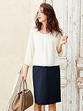 Angeliebe エンジェリーベ マタニティ ワンピース 授乳口 付 シフォン × ポンチ レイヤード ワンピ 妊婦服 産前 産後 お宮参り 卒園式 入園式 7号 オフ ホワイト × ネイビー