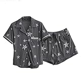 GAODUZI 夏の甘いセクシーな男性と女性の半袖パジャマカップル快適な綿の下着ホームサービススーツ（パジャマ+ショーツ） (色 : グレー, サイズ さいず : Ms-m)