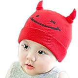 Youth Dream(ユースドリーム）シンプルなデザイン ニット帽 キッズ こども用 角付き　防寒　秋冬(レッド)