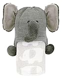 Stephan Baby Elephant Print Fleece Blanket and Knit Elephant Hat Stroller Set, Grey/White, 3-12 Mont
