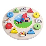 Domybest　クロック 木のおもちゃ キッズ　幼児　子供　積み木 はめ込み 形合わせ 幾何　パズル 時計の勉強 ウッドクロック 知育玩具